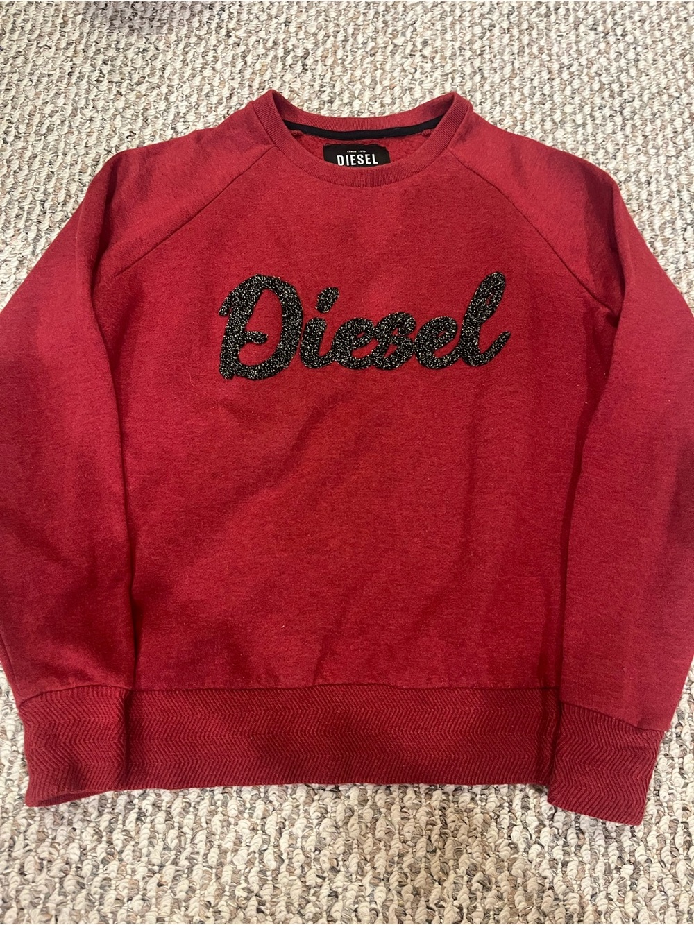 Diesel Burgundy Crewneck with Black Beaded Logo Size S